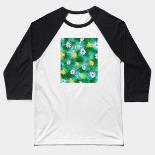 Green Watercolor Floral Pattern Baseball T-Shirt